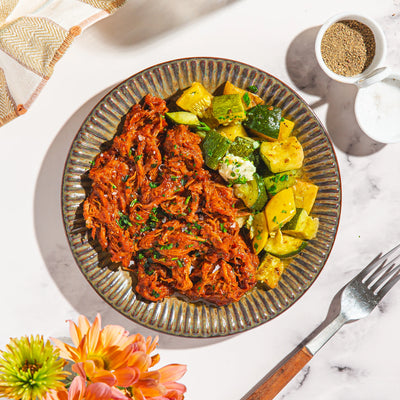 Sugar Free BBQ Pulled Pork with Garlic Butter Zucchini