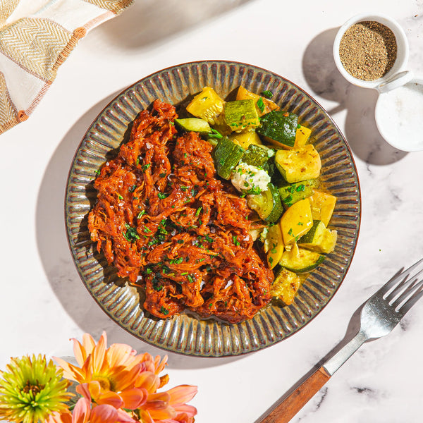 Sugar Free BBQ Pulled Pork with Garlic Butter Zucchini