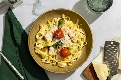 Seared Chicken Fettuccine Alfredo with Fresh Veggies