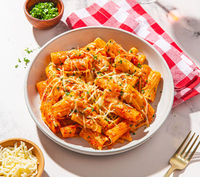 Vegetarian Spicy Rigatoni with Parmesan Cheese
