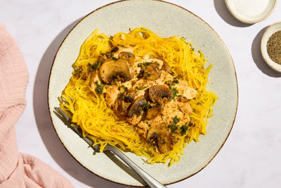Chicken Stroganoff over Spaghetti Squash