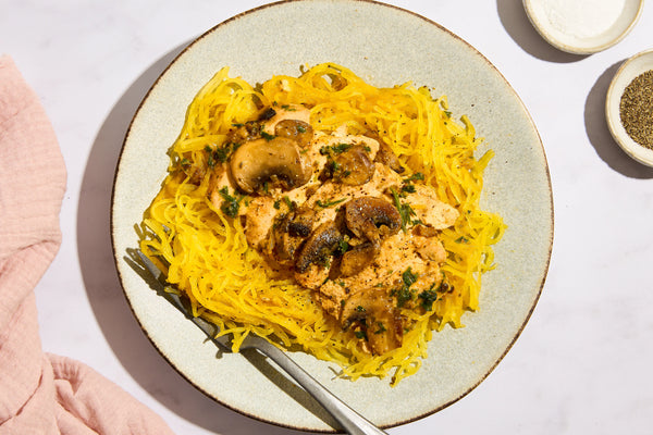 Chicken Stroganoff over Spaghetti Squash