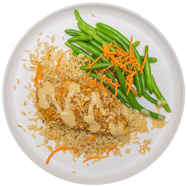 Honey Mustard Pretzel Chicken with Brown Rice