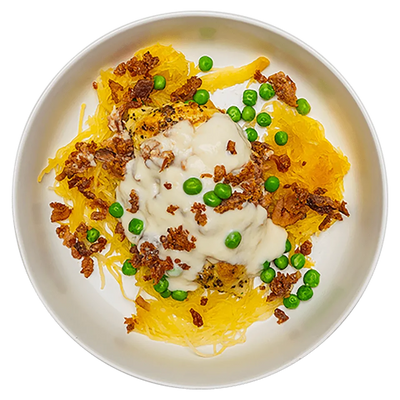 Low Carb Chicken Alfredo over Spaghetti Squash