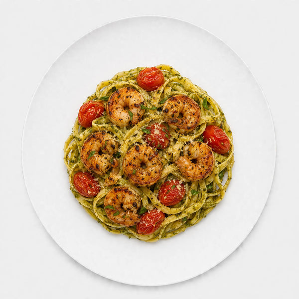 • Grilled Shrimp Pesto Pasta