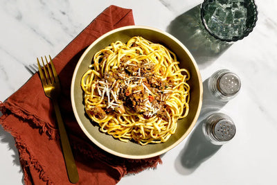 Lentil Bolognese with Mushrooms and Linguini Pasta