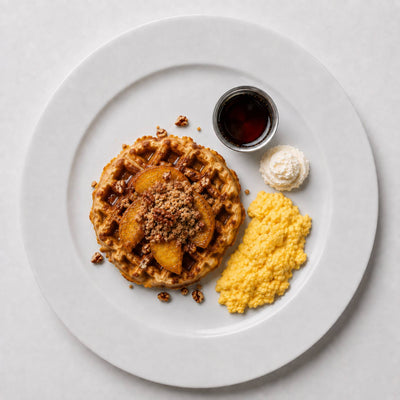 • Bourbon Peach Cobbler Belgian Waffle