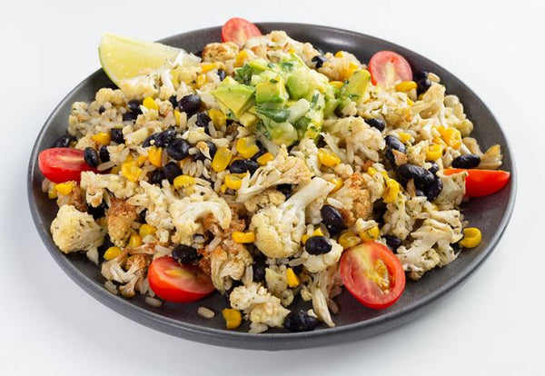 • Chili-Lime Roasted Cauliflower Burrito Bowl